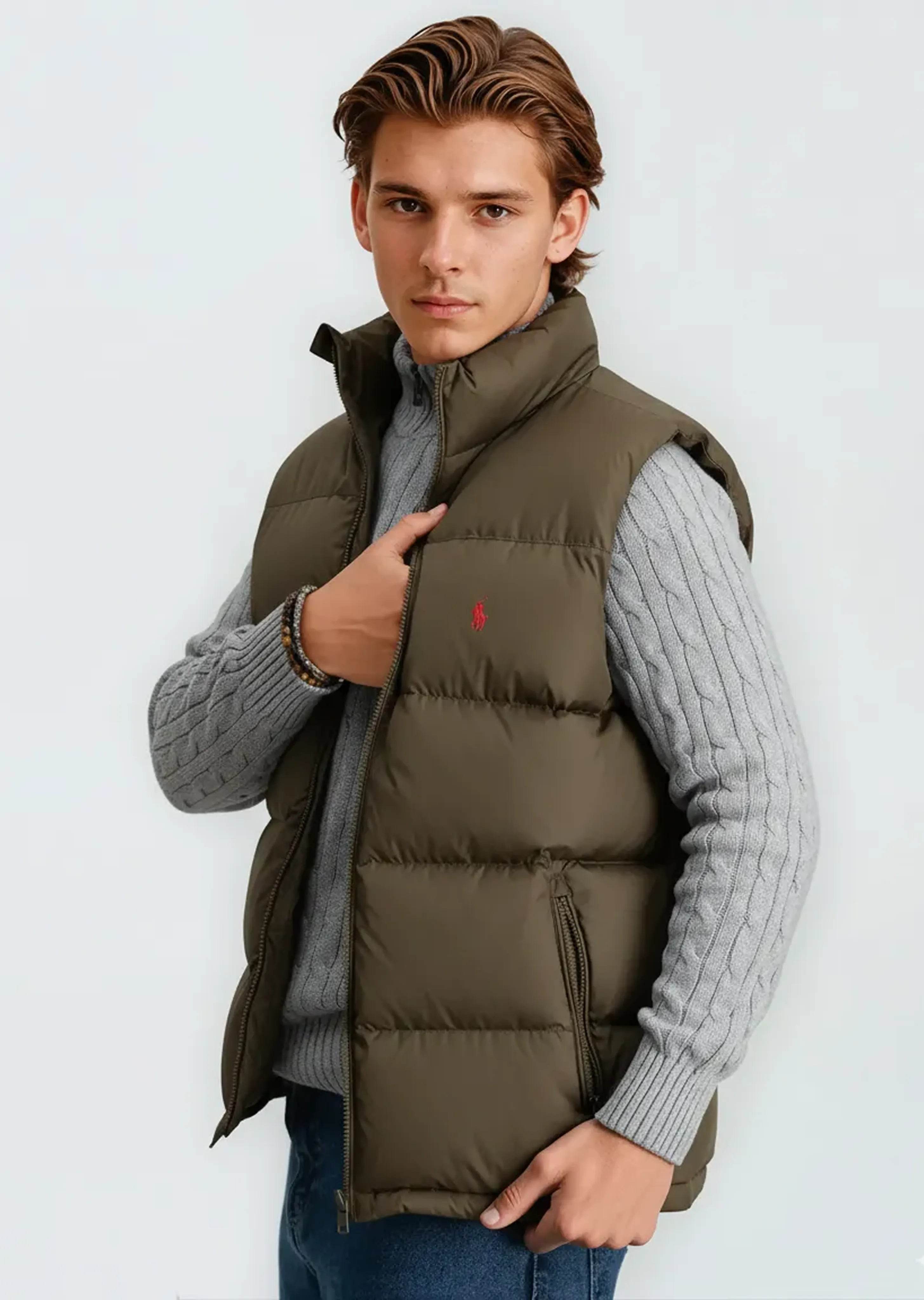 Men's Comfortable Puffer Vest - Olive Green - Sand Watches